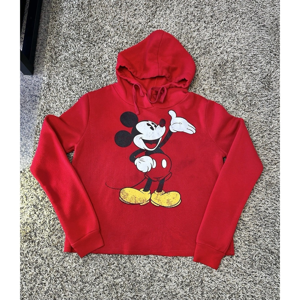 Mickey Mouse Disney Red Cropped Pullover Hoodie Sweatshirt Size Small